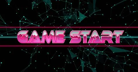 Game Start text image over digital network connections on dark background Stock Illustration