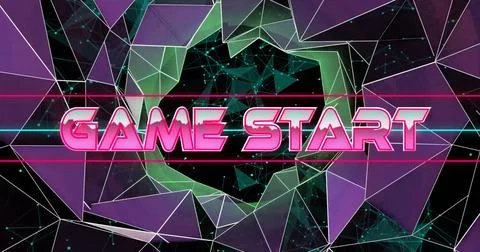 Game Start text image over digital network connections on dark background Stock-Illustration