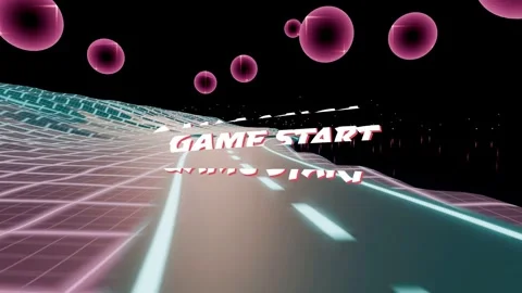 GAME START title and neon road pulling back after red brush swipe, duplicating Vidéo 337904957