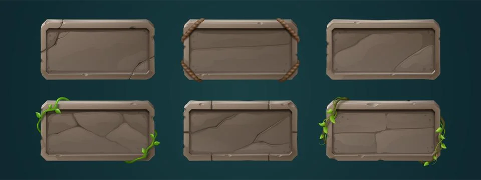 Game stone buttons, rectangular ui level frames Stock Illustration