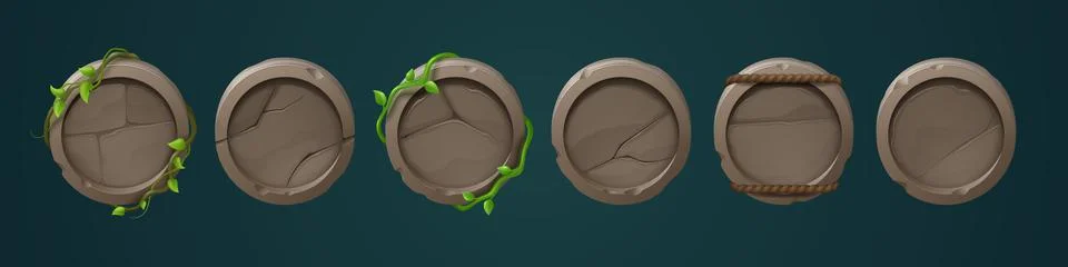 Game stone buttons, round frames or ui level icons Illustrazione stock