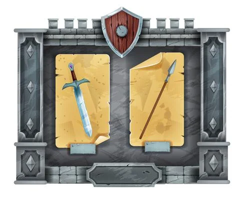 Game stone interface menu, rock frame, GUI medieval castle window panel Stock Illustration