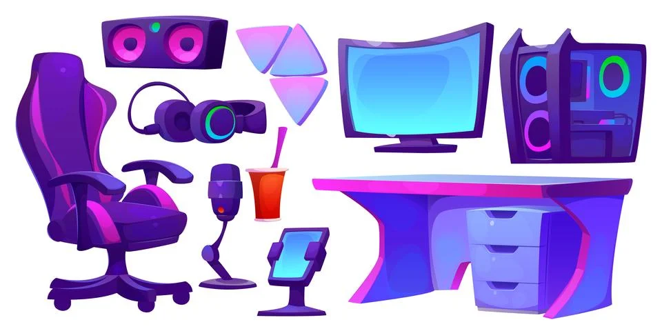 Game streamer room design elements 스톡 일러스트