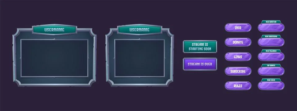 Game streaming overlay frames and buttons 库存插图