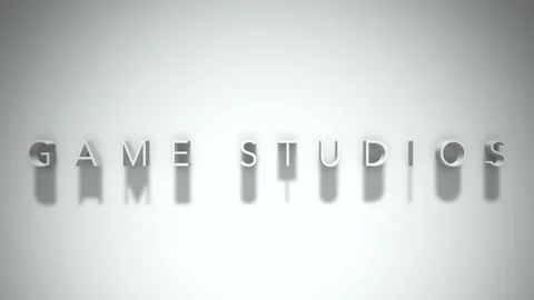 Game studios 3D title animation white text on a white background Stock Footage 299373931