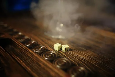 Game table handmade dice and backgammon Gambling Photos