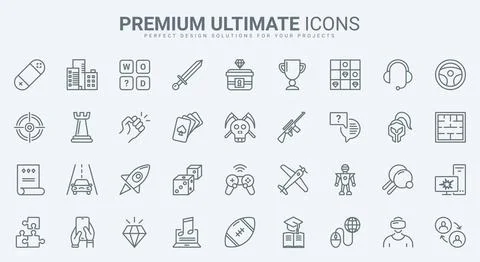 Game technology for computer and mobile phone thin line icons, virtual reality Stock Illustration