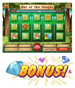 Game template with animals in jungle Illustrazione stock