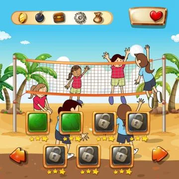 Game template with beach volleyball background 스톡 일러스트