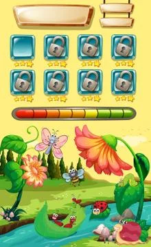 Game template with bugs in the river Stock Illustration