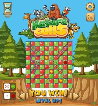Game template design with forest in background Stock Illustration