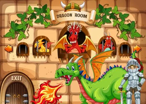 Game template with dragon and knight Stock Illustration