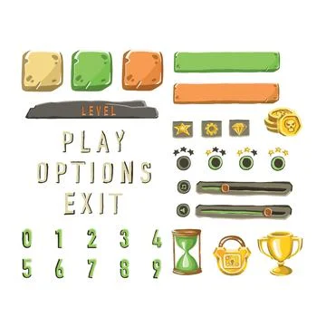 Game template with elements of game objects set illustration Stock Illustration