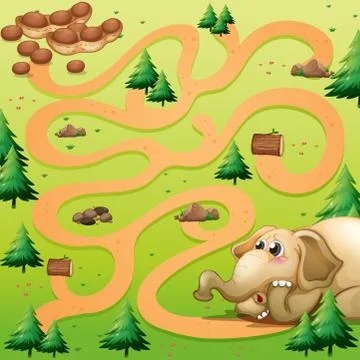 Game template with elephant and peanut Stock Illustration