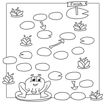 Game template with frog. Vector coloring book pages for children Illustrazione stock