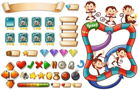 Game template with monkeys 스톡 일러스트