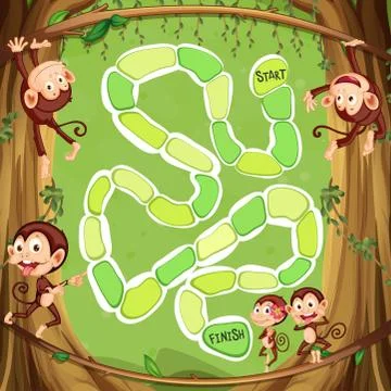 Game template with monkeys on the tree 스톡 일러스트