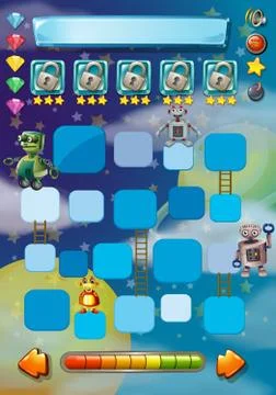 Game template with robots in background Stock Illustration
