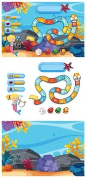 Game template set with underwater background Stock Illustration