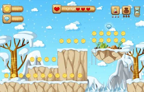 Game Template Snow Falling Scene Stock Illustration