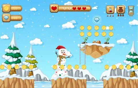 Game Template Snow Falling Scene Stock Illustration