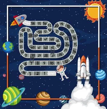 Game template with spaceship slying in space background Stock Illustration