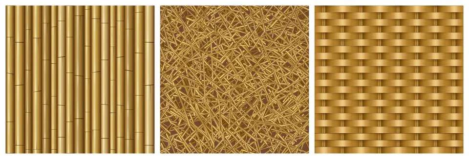 Game textures bamboo stems, straw and wicker set Stock Illustration