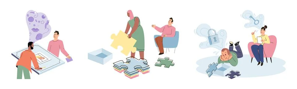 Game therapy. Learning through games allows individuals to acquire new knowledge Illustrazione stock