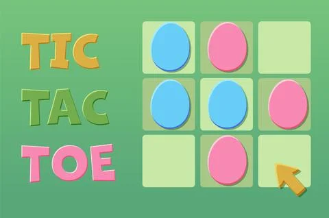 Game TIC-TAC-TOE UI. Easter themed. Background with Colored egg cards. Spring Stock Illustration