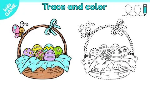 Game Tracing lines with basket with Easter eggs Stock-Illustration