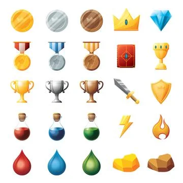 Game UI assets set. Gaming user interface icons collection. vector illustrati Stock Illustration
