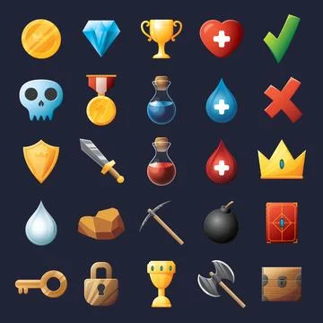 Game UI assets set. Gaming user interface icons collection. vector illustrati Stock Illustration