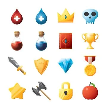 Game UI assets set. Gaming user interface icons collection. vector illustrati Illustrazione stock