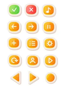 Game UI button. Mobile application or game interface element. Cartoon colorful Stock Illustration