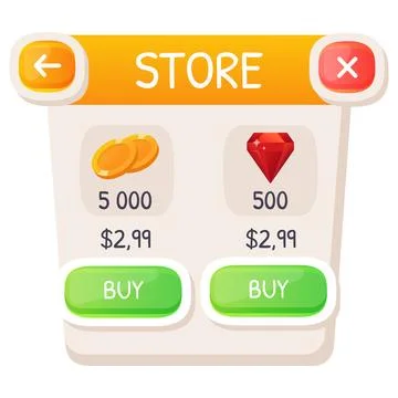 Game UI button. Mobile application or game interface element. Cartoon colorful Stock Illustration