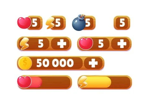 Game UI button. Mobile application or game interface element. Cartoon colorful 스톡 일러스트