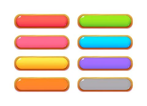Game UI button. Mobile application or game interface element. Cartoon colorful Stock Illustration