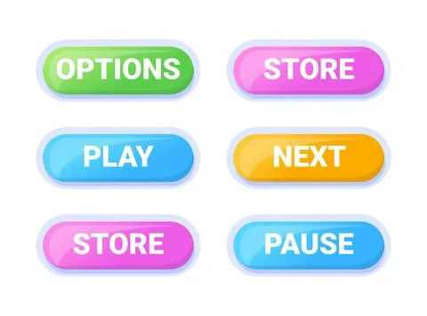 Game UI button. Mobile application or game interface element. Cartoon colorful Stock Illustration