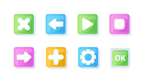 Game UI button. Mobile application or game interface element. Cartoon colorful Stock Illustration