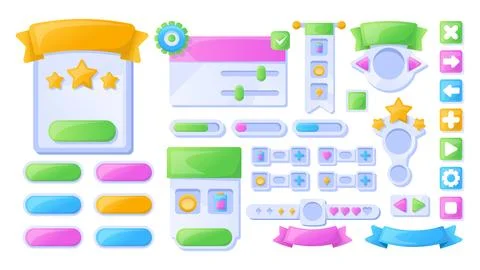 Game UI buttons. Mobile application or game interface elements. Cartoon colorful イラスト素材