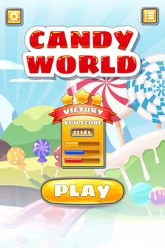 Game UI Candy World Match 3 set game buttons, and elements interface game design イラスト素材