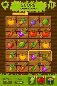 Game ui elements. 2d game icons and design elements. Vegetable Gardens, Fie.. Stock Illustration