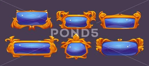 Game ui frames, gold medieval menu elements set ~ Clip Art #182289515