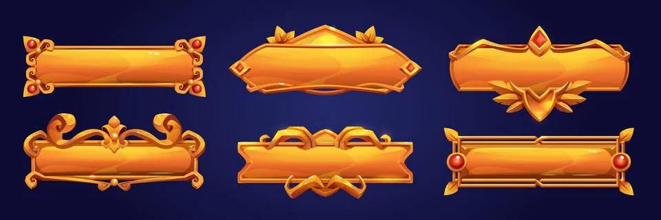 Game ui frames, gold medieval menu elements set Stock Illustration