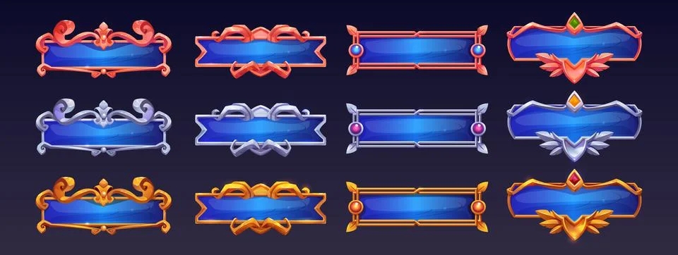 Game ui frames, gold silver copper medieval menu Stock Illustration
