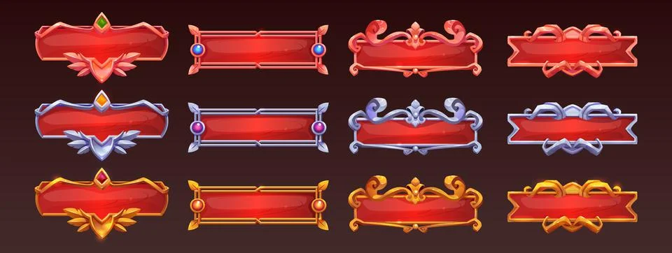 Game ui frames, gold silver copper medieval menu Stock Illustration