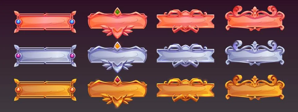 Game ui frames, gold silver copper medieval menu イラスト素材