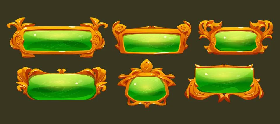 Game ui frames, green with gold medieval borders Stock Illustration