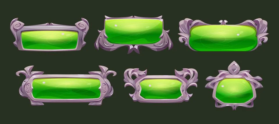 Game ui frames, green with silver medieval boards Stock Illustration
