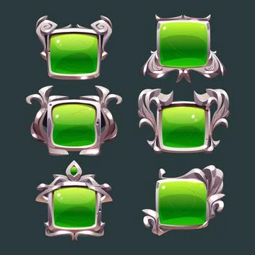 Game ui frames, green with silver medieval boards イラスト素材